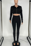 White Casual Solid Patchwork Hooded Collar Long Sleeve Two Pieces