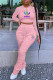 Pink Fashion Casual Print Fold O Neck Long Sleeve Two Pieces
