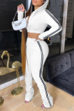 White Casual Solid Patchwork Hooded Collar Long Sleeve Two Pieces