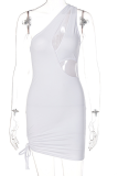 White Sexy Solid Hollowed Out One Shoulder Pencil Skirt Dresses