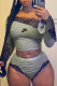 Grey Fashion Sexy Print Patchwork Off the Shoulder Long Sleeve Two Pieces