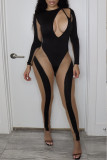 Black Sexy Patchwork Patchwork Skinny Jumpsuits