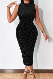 Black Fashion Sexy Plaid Basic Half A Turtleneck Sleeveless Dress