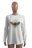 White Fashion Casual Print Basic O Neck Tops