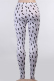 White Fashion Casual Print Basic Skinny High Waist Pencil Trousers