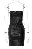 Black Sexy Solid Patchwork Strapless Pencil Skirt Dresses