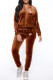 Brown Fashion Sportswear Print Patchwork Hooded Collar Long Sleeve Two Pieces