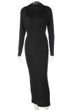 Red Casual Solid Patchwork Half A Turtleneck Pencil Skirt Dresses