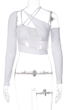 White Sexy Solid Patchwork Spaghetti Strap Tops