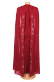 Purplish Red Elegant Solid Split Joint Pearl Hot Drill Straight Dresses