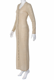 Camel Sexy Buckle V Neck Pencil Skirt Dresses