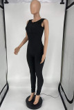 Brown Fashion Casual Solid Backless O Neck Skinny Jumpsuits