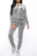 Grey Fashion Sportswear Print Patchwork Hooded Collar Long Sleeve Two Pieces