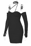 Blue Sexy Solid Mesh Strapless Pencil Skirt Dresses