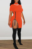 Orange Sexy Casual Solid Zipper Half A Turtleneck One Step Skirt Dresses