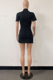 Black Sexy Casual Solid Zipper Half A Turtleneck One Step Skirt Dresses