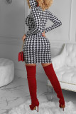 Brown Fashion Sexy Print Basic Turtleneck Printed Dress