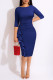 Blue Casual Solid Patchwork Flounce O Neck One Step Skirt Dresses