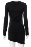 Black Sexy Solid Hollowed Out Half A Turtleneck Pencil Skirt Dresses