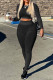 Black Casual Solid Patchwork O Neck Long Sleeve Two Pieces