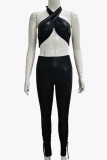 Black Fashion Sexy Solid Backless Strapless Sleeveless Two Pieces