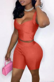 Red Sexy Casual Solid Backless V Neck Sleeveless Two Pieces