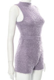 Purple Sexy Solid Patchwork Half A Turtleneck Sleeveless Two Pieces