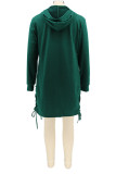 Blue Casual Letter Print Patchwork Draw String Hooded Collar Straight Dresses