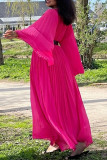 Rose Red Casual Solid Patchwork Fold Straight Dresses