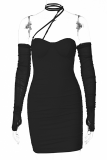 Blue Sexy Solid Mesh Strapless Pencil Skirt Dresses
