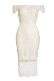 Red Fashion Sexy Patchwork Lace V Neck Short Sleeve Dress