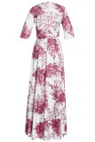 Pink Casual Print Patchwork O Neck Half Sleeve Two Pieces