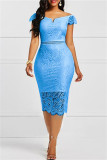 Red Fashion Sexy Patchwork Lace V Neck Short Sleeve Dress