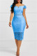 Sky Blue Fashion Sexy Patchwork Lace V Neck Short Sleeve Dress