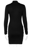 Black Sexy Solid Zipper Half A Turtleneck Pencil Skirt Dresses