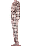 Rose Red Casual Print Patchwork Draw String O Neck Long Sleeve Two Pieces