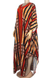Tangerine Casual Print Split Joint V Neck Printed Dress Plus Size Dresses