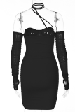 Blue Sexy Solid Mesh Strapless Pencil Skirt Dresses