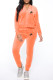 Pink Fashion Sportswear Print Patchwork Hooded Collar Long Sleeve Two Pieces