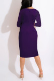 Blue Casual Solid Patchwork Flounce O Neck One Step Skirt Dresses