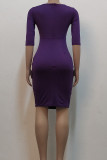 Blue Casual Solid Patchwork Flounce O Neck One Step Skirt Dresses