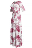 Pink Casual Print Patchwork O Neck Half Sleeve Two Pieces