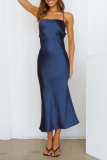 Light Blue Casual Solid Patchwork Spaghetti Strap Pencil Skirt Dresses