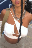White Sexy Solid Patchwork Spaghetti Strap Tops