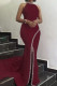 Burgundy Sexy Elegant Solid Patchwork Without Belt Hot Drill Halter Trumpet Mermaid Dresses