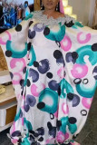 Multicolor Casual Print Split Joint Appliques O Neck Straight Plus Size Dresses