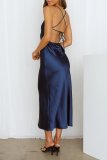 Light Blue Casual Solid Patchwork Spaghetti Strap Pencil Skirt Dresses