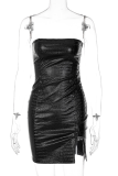 Black Sexy Solid Patchwork Strapless Pencil Skirt Dresses