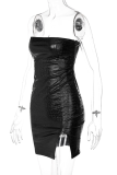 Black Sexy Solid Patchwork Strapless Pencil Skirt Dresses