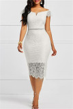 Red Fashion Sexy Patchwork Lace V Neck Short Sleeve Dress